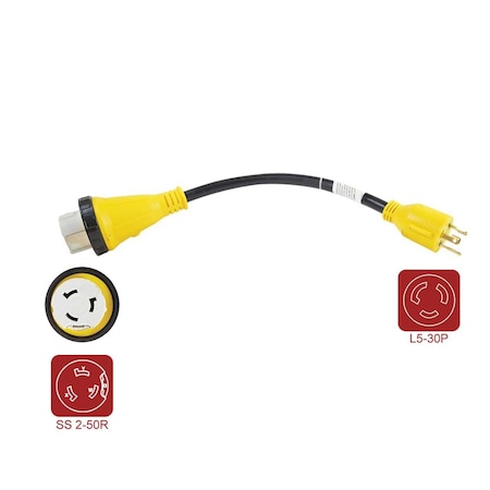 Superior Electric Plug Adapter, SS2-50R, L5-30P, 1.5 ft., Black/Yellow RVA1586